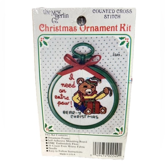 Bear-y Christmas Teddy Bear Ornament Frame Counted Cross Stitch Kit New Berlin - Picture 1 of 5
